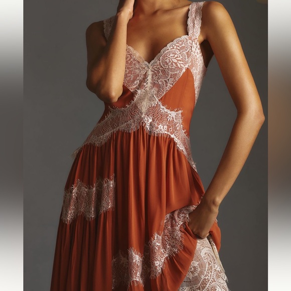 Anthropologie lace trim asymmetrical midi dress - Picture 6 of 8